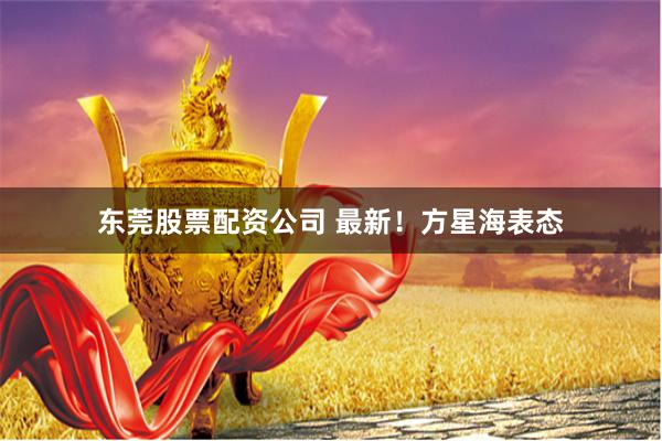 东莞股票配资公司 最新！方星海表态